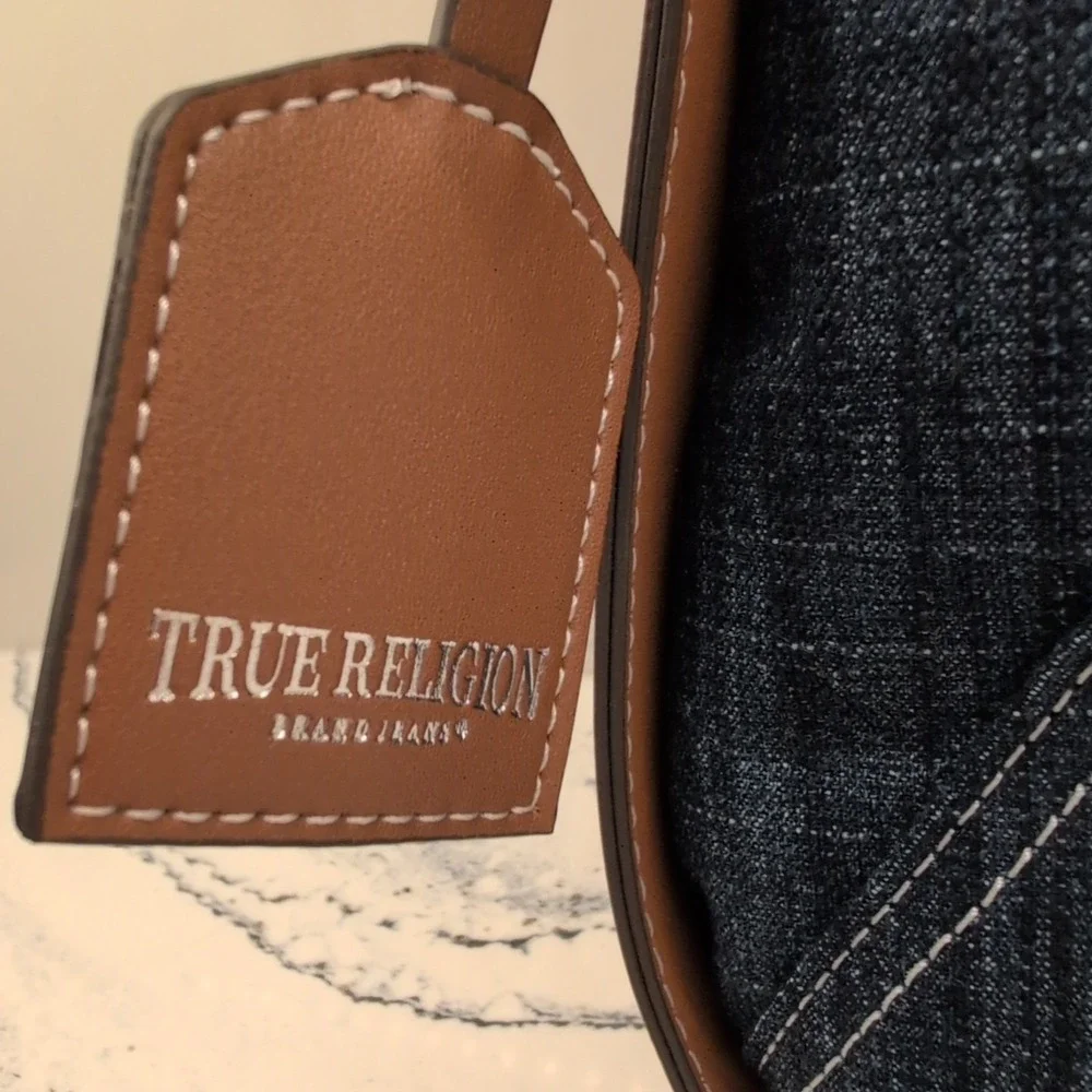 TRUE‎ RELIGION Blue Denim Crescent Shoulder Handbag Purse NWT